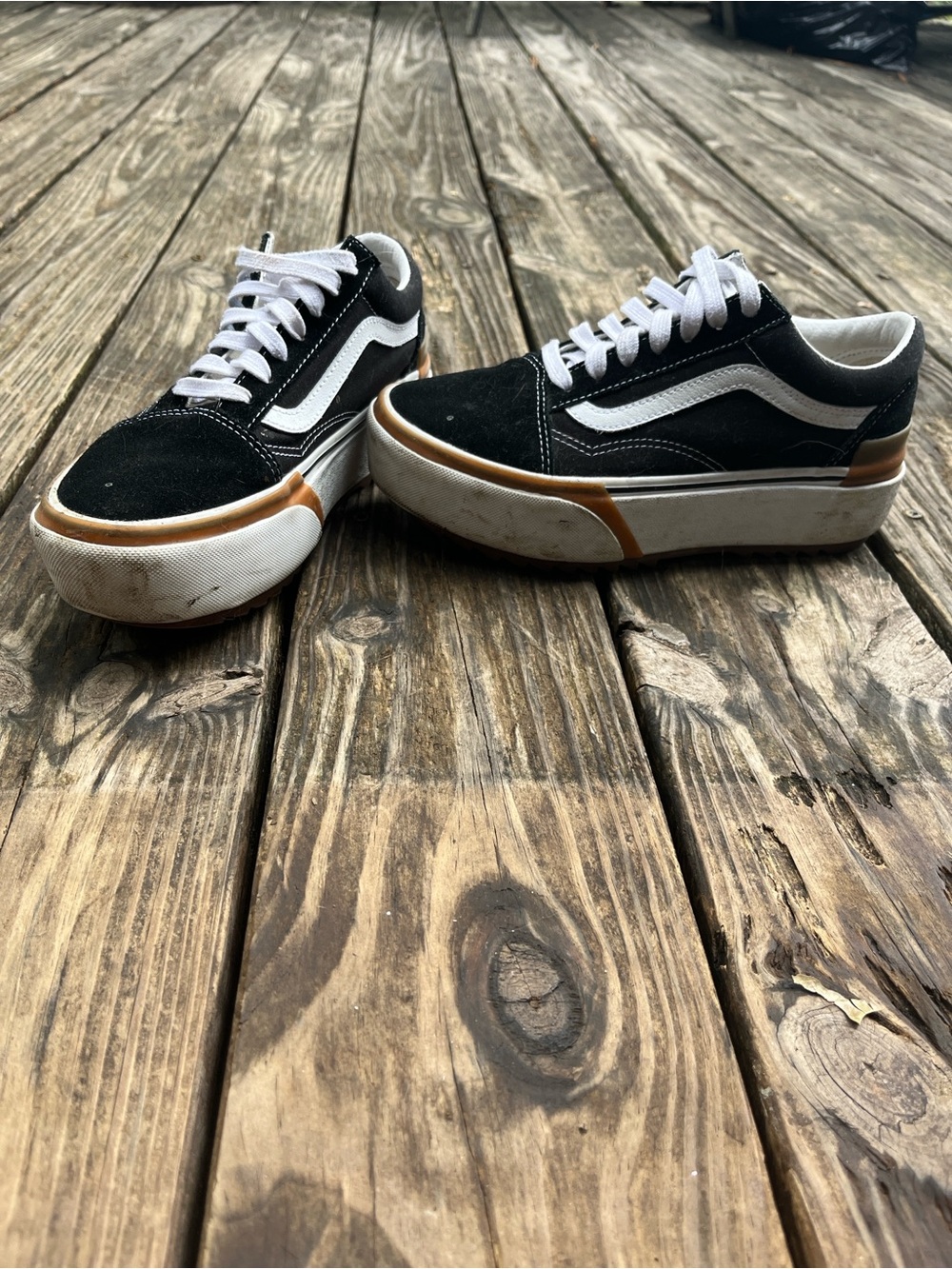Vans Black & White Platform Sneakers with Gum Trim